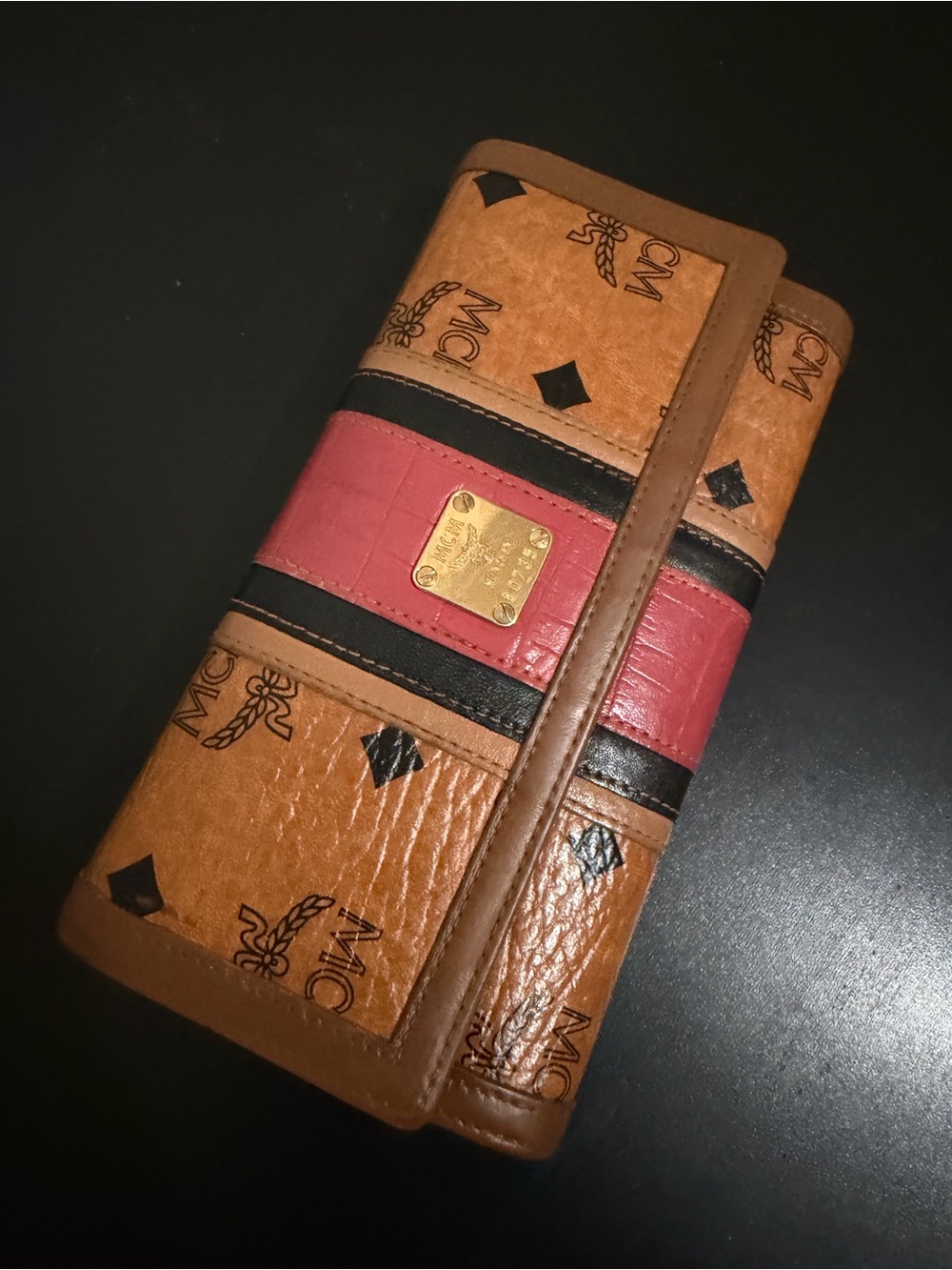 MCM Brown Black Red Logo Continental Wallet